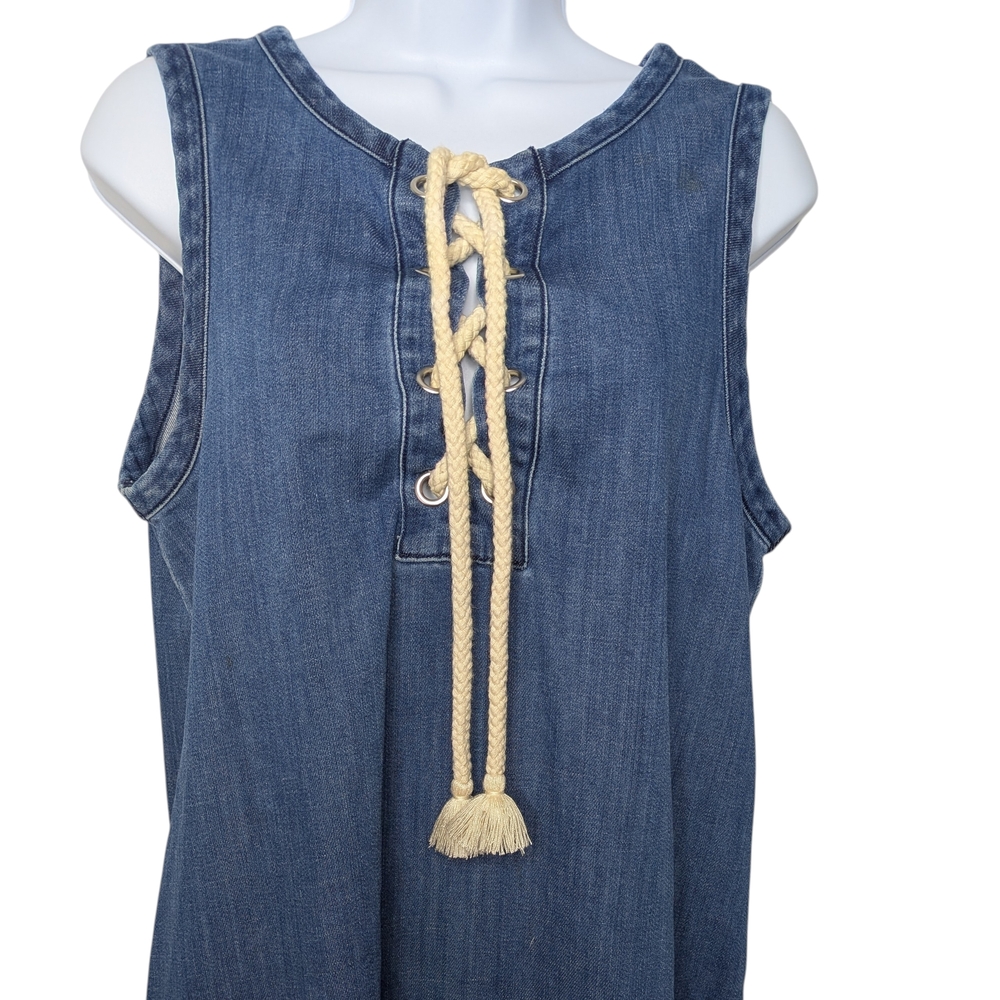 Aerie Denim Mini Dress with Lace-Up Detail - Picture 3 of 10